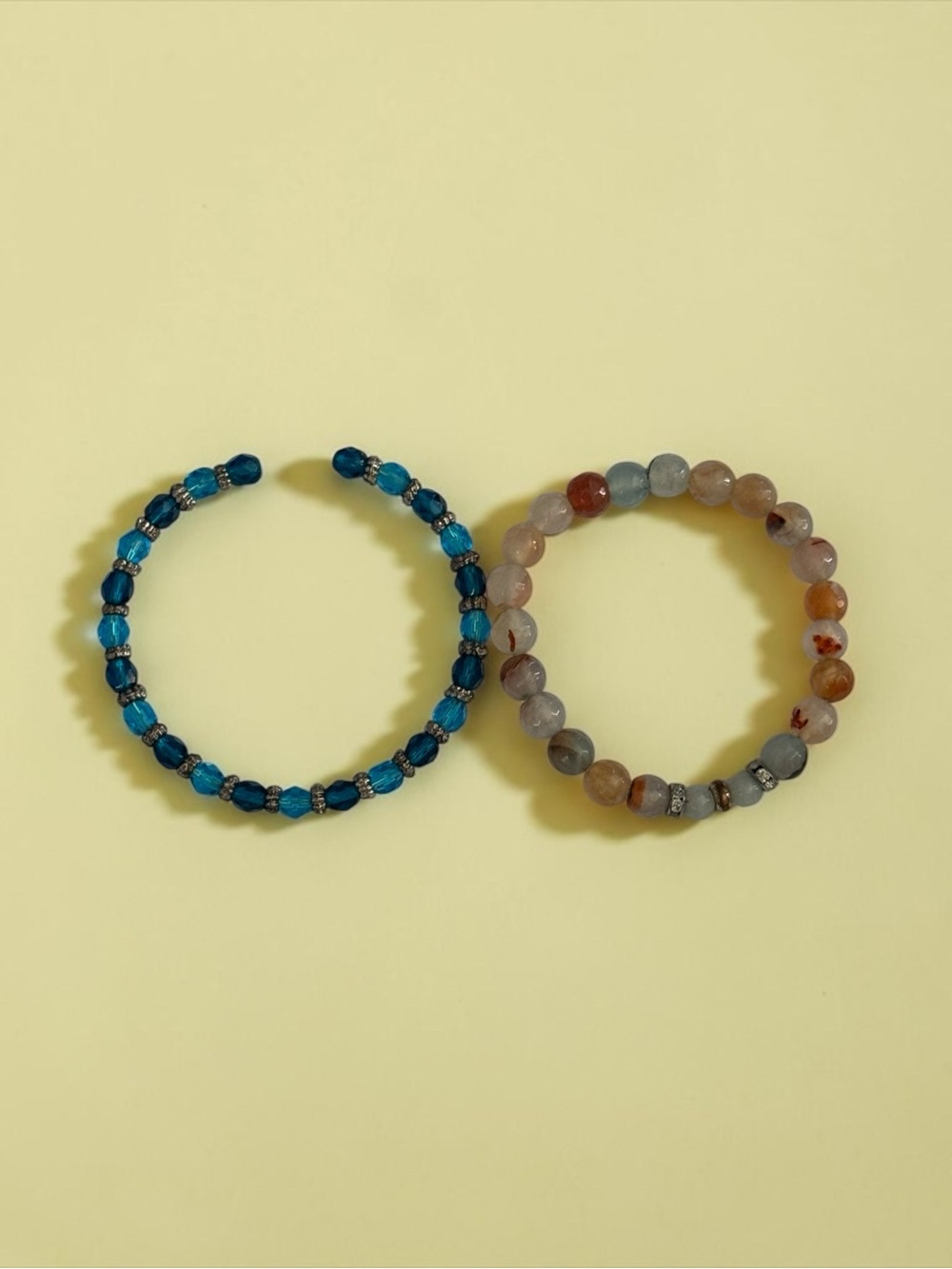 Blue Beaded and Gemstone Stretch Bracelet Set